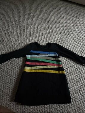 Black Dress with Blue, Green, Pink & Yellow Stripes